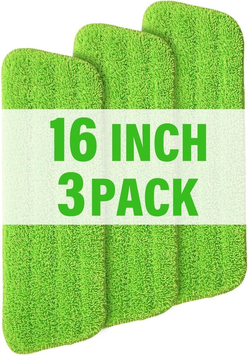 Panda Grip 16.5 inch Mop Pads Refills, 3 Pack Microfiber Reusable Replacement Mop Pads Flat Replacements Heads for Wet Or Dry Floor Cleaning and Scrubbing, Green Cloth - Image 1